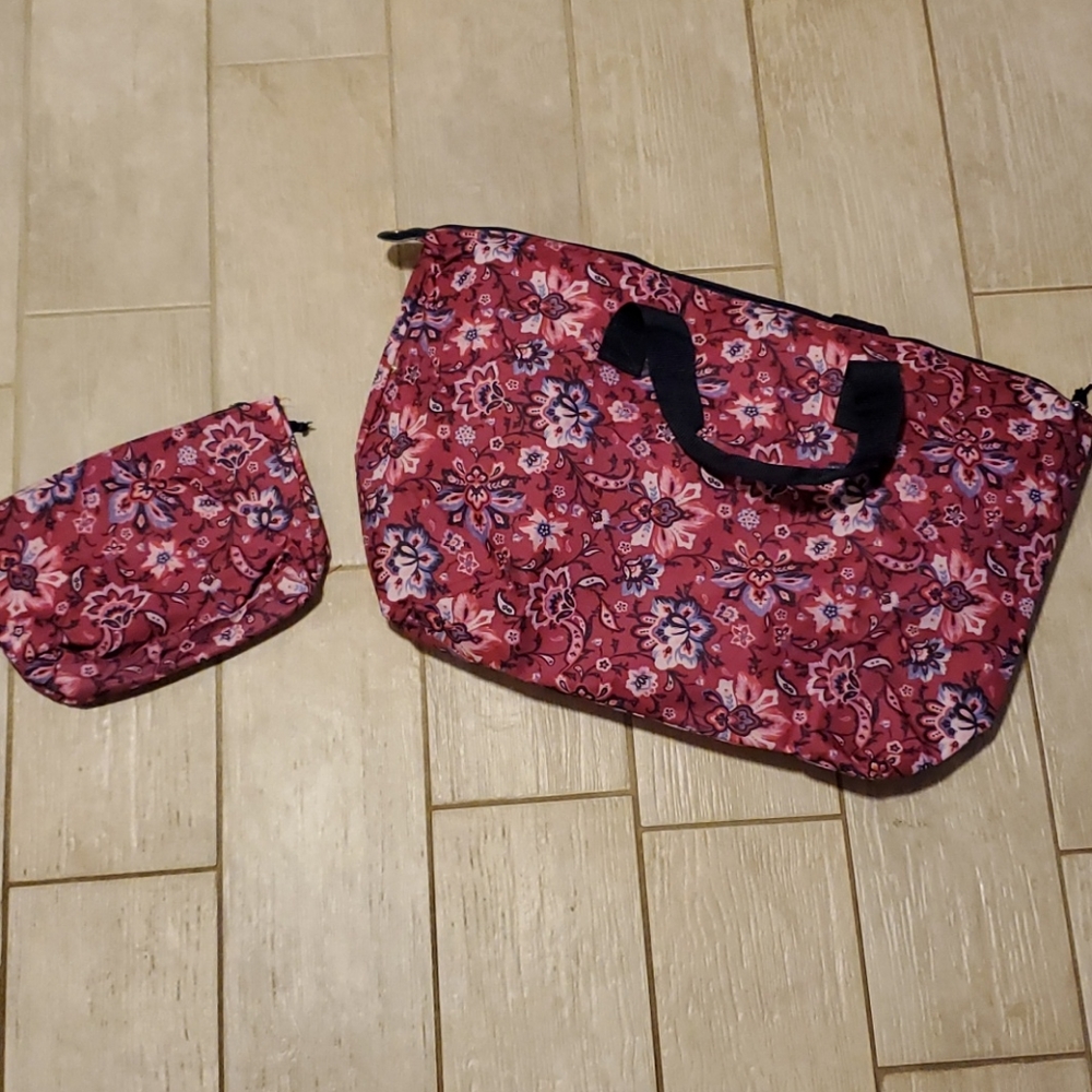 Red Floral Canvas Tote with Matching Pouch